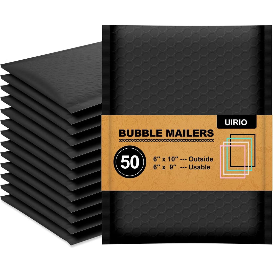 50 Pack Bubble Mailers - 6x9 Inch Shipping Envelopes - Water Resistant Poly Mailers Padded Envelopes for Small Business, Jewellery, Makeup Supplies - Opaque Self Seal (Black, 6x9 in) - Just Closeouts Canada Inc.