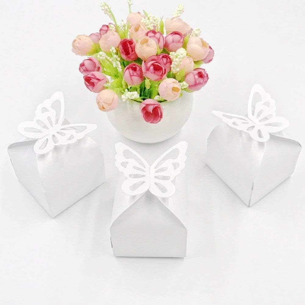 50-Pack Pearl-White Butterfly Favour Boxes, 6cm - Just Closeouts Canada Inc.