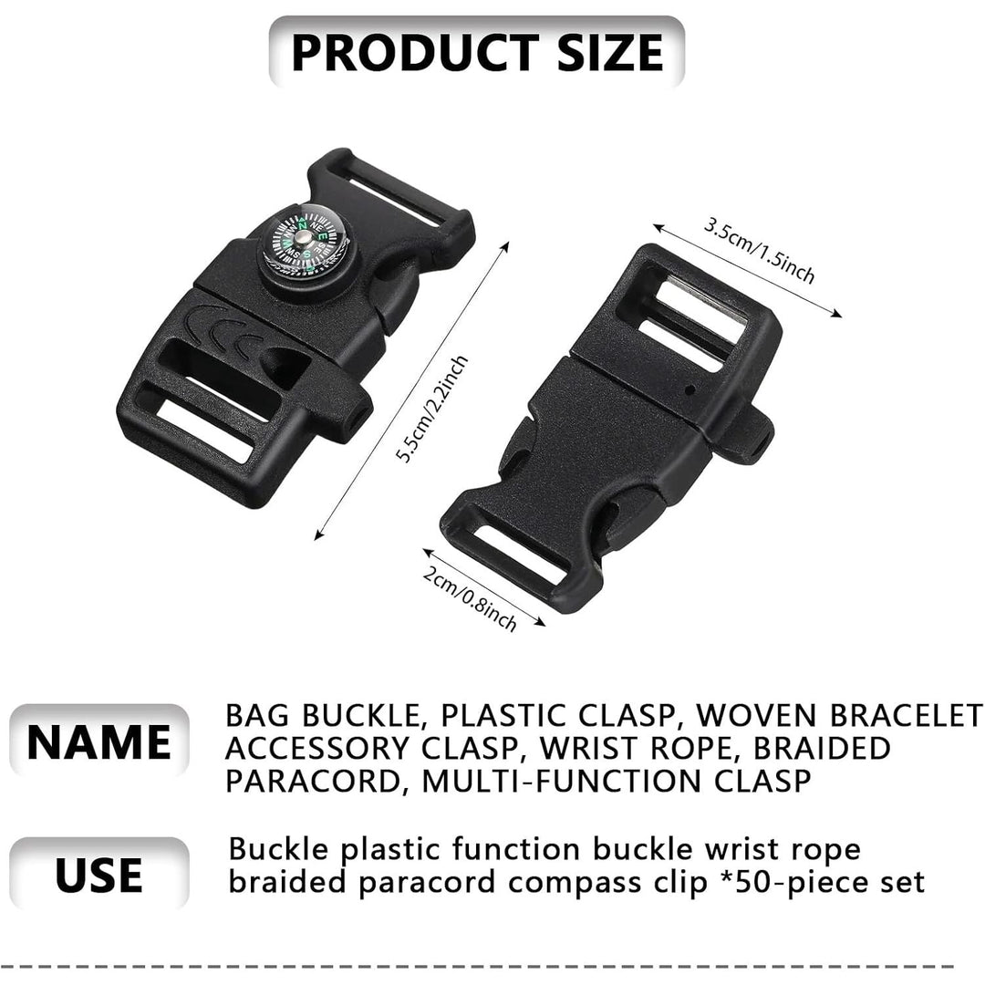 50 Pcs Paracord Bracelet, Buckle Clips Plastic Paracord Buckles - Ideal for Camping Accessories for Camping Travel Emergency Survival Travel, Survival, Travel Kits - Just Closeouts Canada Inc.