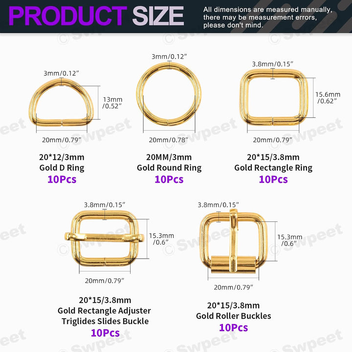 50-Piece Gold 1-Inch Metal Buckle & Ring Assortment, 5 Styles - Just Closeouts Canada Inc.X003VYN799