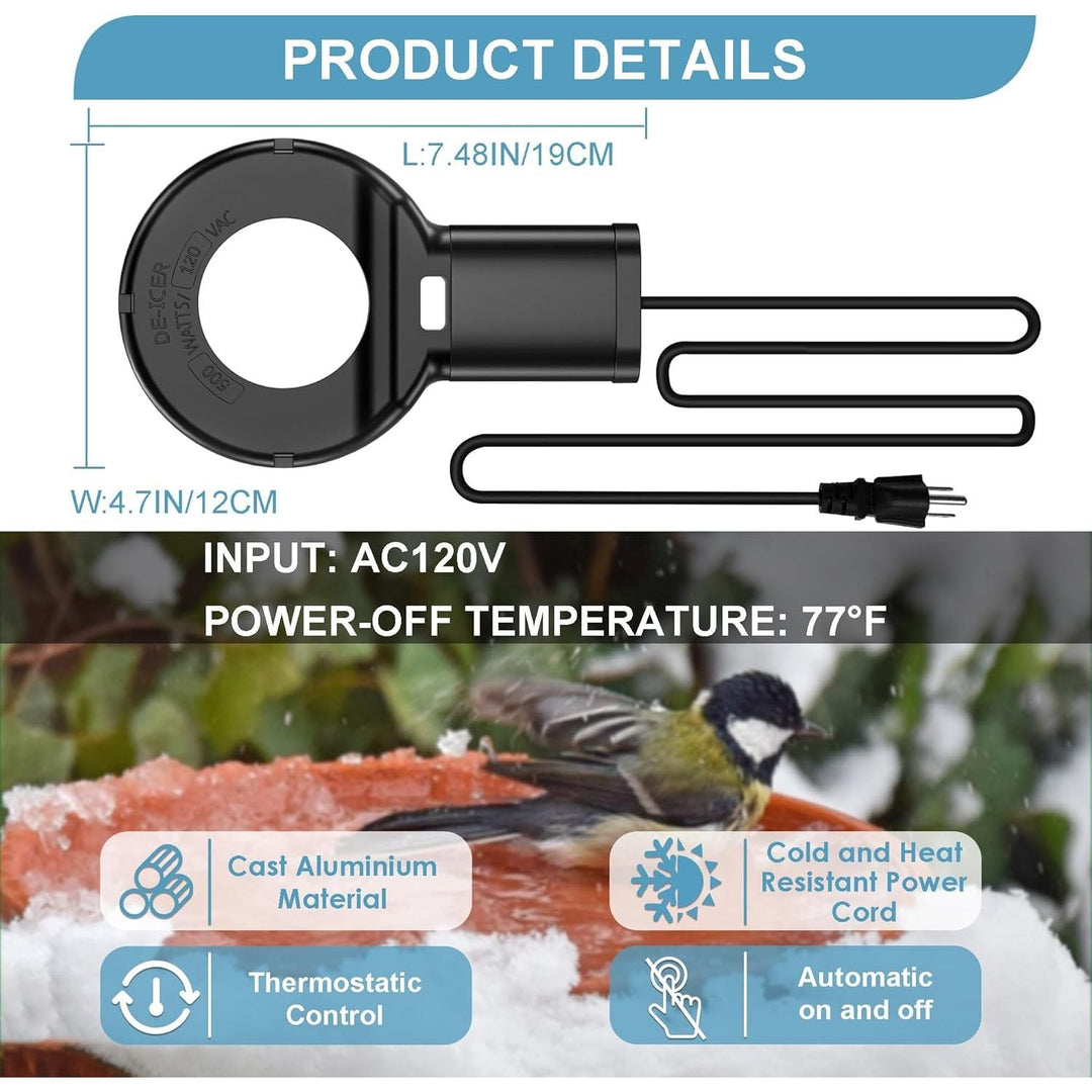 500W Utility De - Icer Submergible Cast Aluminum Chicken Water Heater for Livestock Tank Heater Winter Bird Bath Heater Black - Just Closeouts Canada Inc.