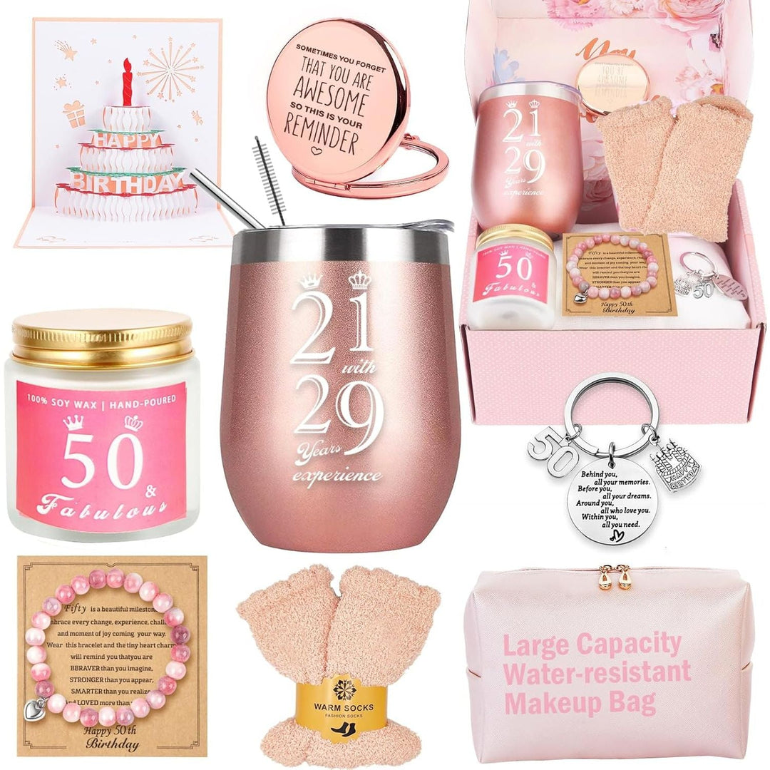 50th Birthday Gifts For Women, Happy 50 Year Old Birthday Basket Gifts Box for Best Friends Female Mom Wife Daughter Sister Her Girlfriend Coworker Bestie Women Birthday - Just Closeouts Canada Inc.X004D3W289
