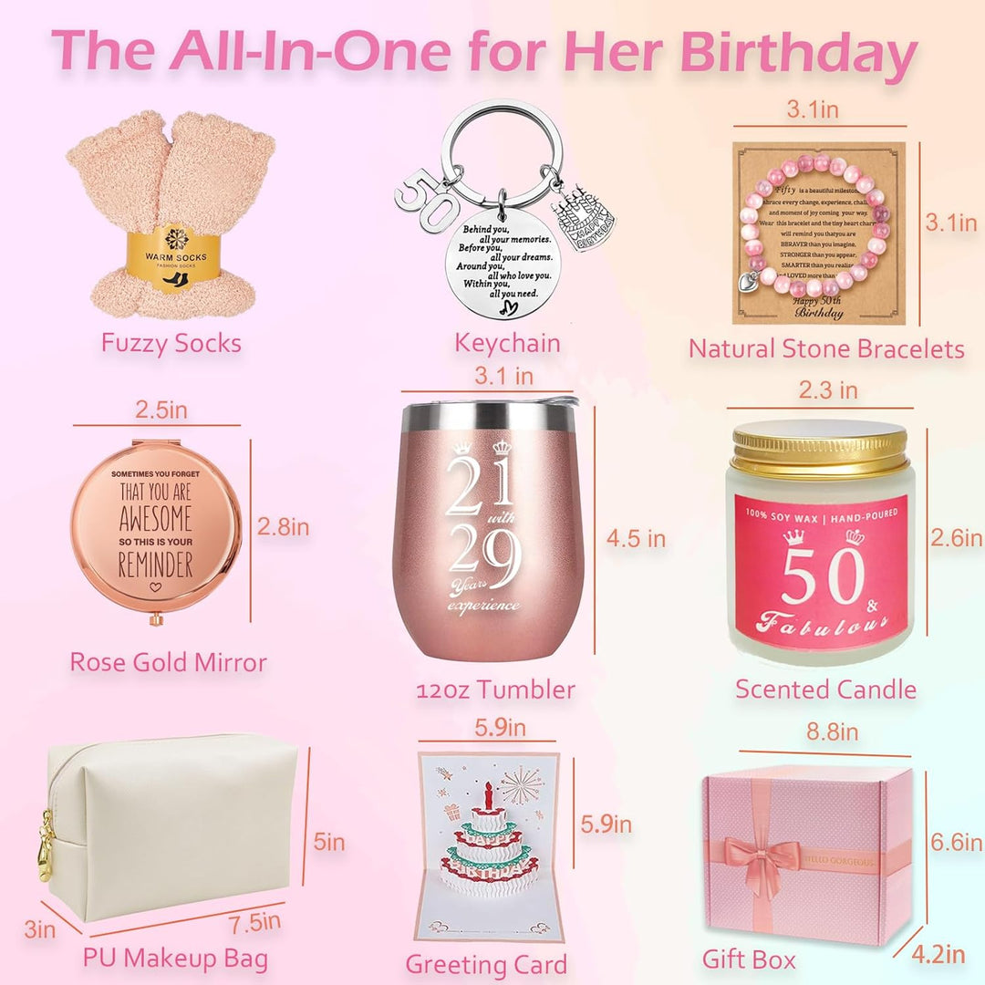 50th Birthday Gifts For Women, Happy 50 Year Old Birthday Basket Gifts Box for Best Friends Female Mom Wife Daughter Sister Her Girlfriend Coworker Bestie Women Birthday - Just Closeouts Canada Inc.X004D3W289