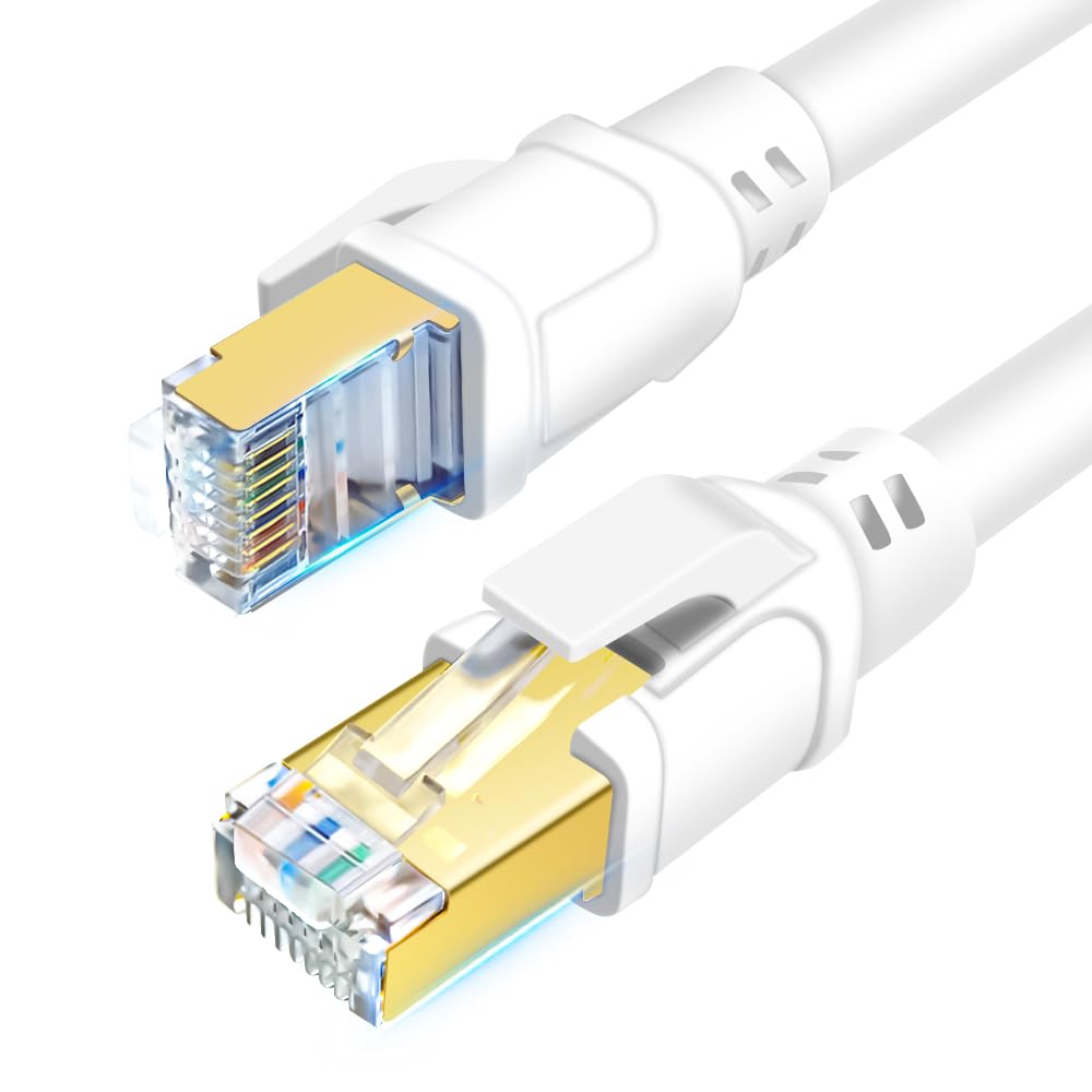 CAT8 Ethernet Cable 6ft, High Speed Network Cable 40Gbps 2000MHz SFTP LAN Internet Cable CAT8 with Gold Plated RJ45 for Router, Modem, Gaming, X Box, PCs, Laptops (6ft/1.83m, White)
