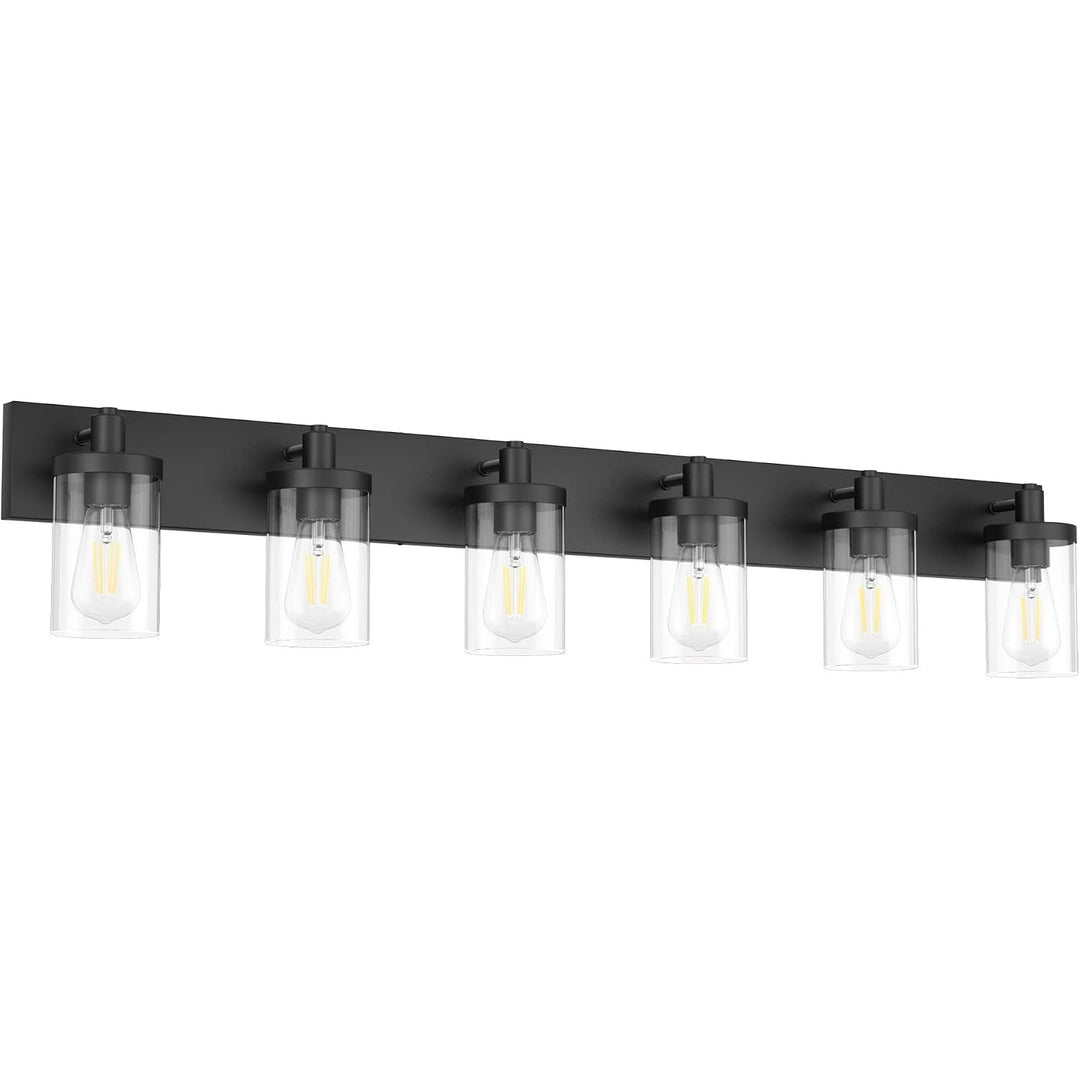 48in Vanity Light Black Bathroom Vanity Lighting Fixtures 6 Light Bathroom Light Fixtures with Clear Glass Shade(Exclude Bulb)