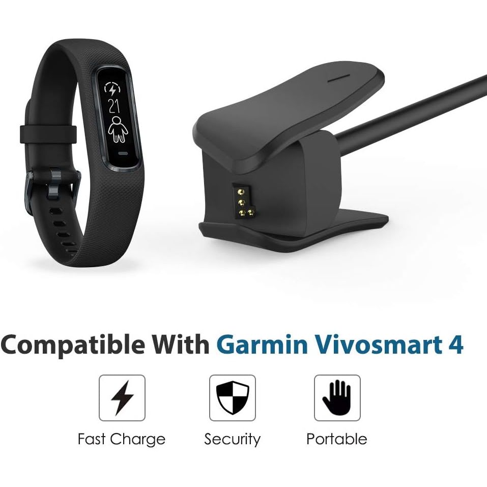 Charger Cable Compatible with Garmin Vivosmart 4, 1M Replacement USB Data Sync Charging Cable Cord with Charging Clip Holder Fit Garmin Vivosmart 4 - Black