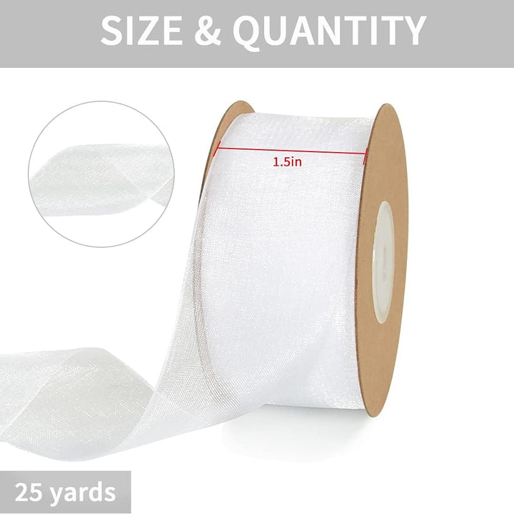 1-1/2 Inch White Organza Ribbon 25 Yards Sheer Chiffon Ribbons for Crafts Wedding Christmas Tree Decorations Valentine's Day Gift Wrapping Bow Making Floral Bouquets Wrapping