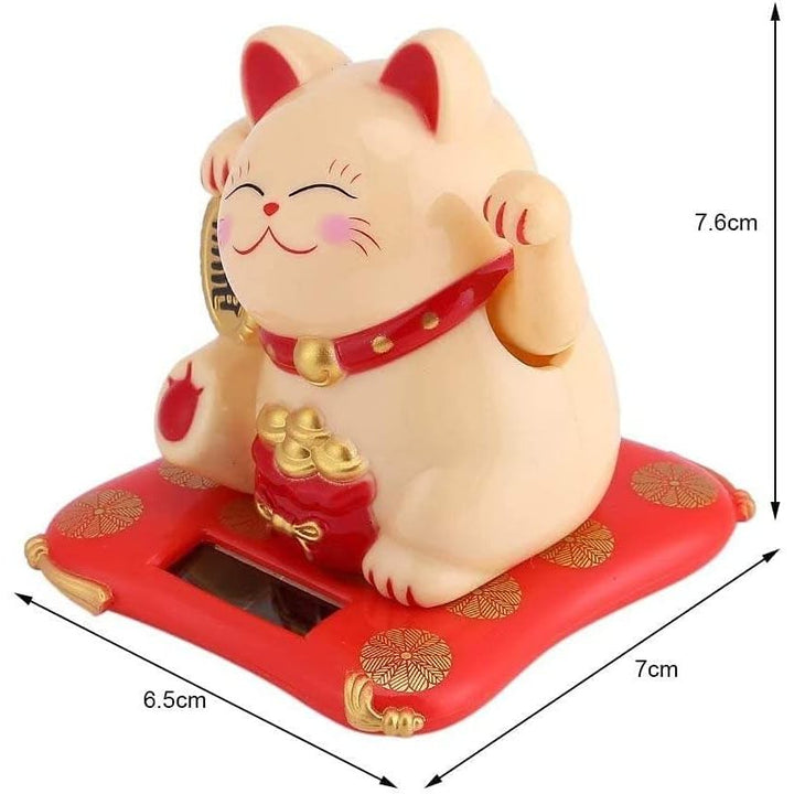 Solar Powered Waving Lucky Cat Cute Waving Cat Good Luck Wealth Welcoming Cats for Home or Office Display, Car Decoration.(Yellow)