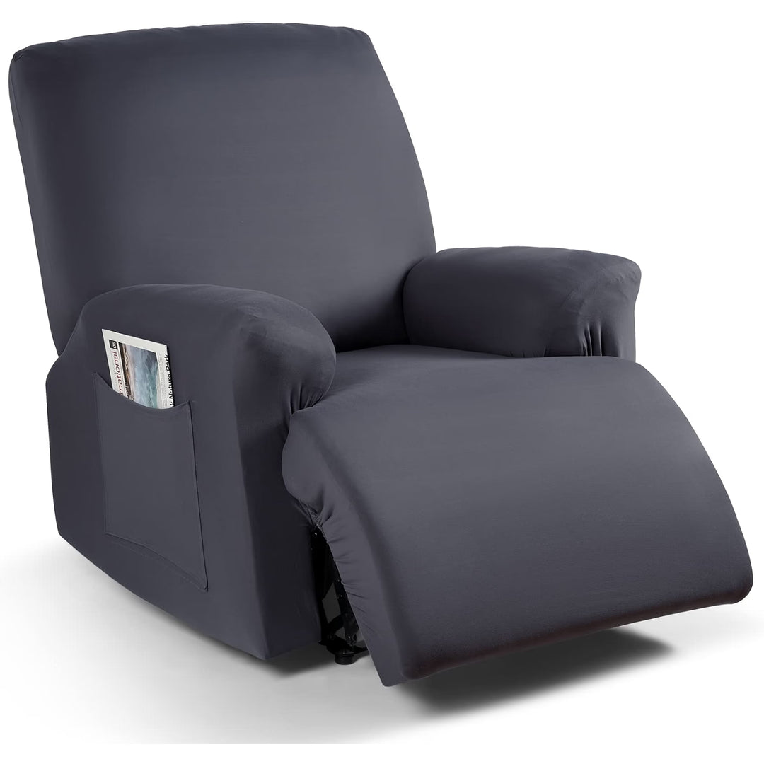 Recliner Chair Covers Stretch Recliner Covers for Recliner Chair with Arms, Soft Polyester Fabric Reclining Chair Cover 3-Pieces Furniture Protector - Fits Most Recliner Sizes (Dark Gray)