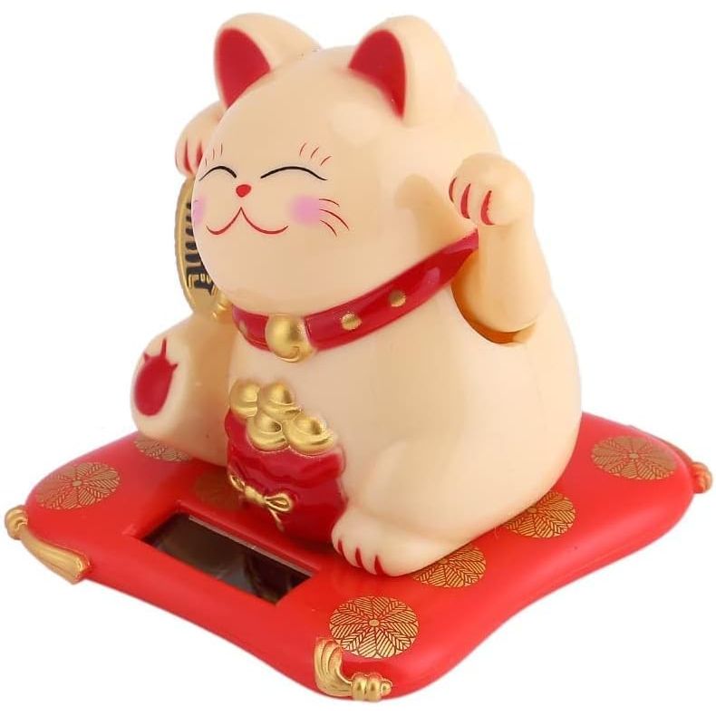Solar Powered Waving Lucky Cat Cute Waving Cat Good Luck Wealth Welcoming Cats for Home or Office Display, Car Decoration.(Yellow)