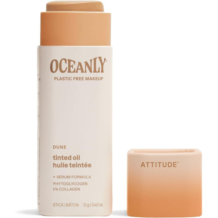 ATTITUDE Oceanly Light Coverage Face Tinted Oil Stick, EWG Verified, Titanium Dioxide-Free, Vegan Tinted Moisturizer, Plastic-Free, Dune, 12g