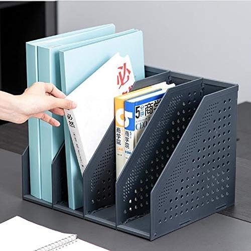 Collapsible Magazine Holder Plastic Desktop Vertical 4 Compartment File Magazine Organizer Holder File Divider Sorter Stand Office Document Organizer Storage Box Bins Home School Black