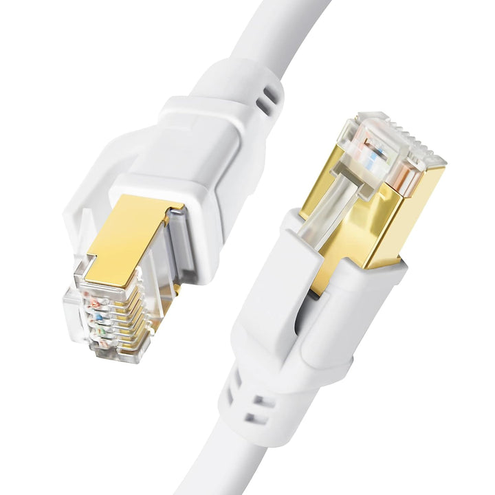 CAT8 Ethernet Cable 10ft, High Speed 40Gbps 2000MHz Gigabit Internet Network LAN SFTP CAT8 Patch Cord with Gold Plated RJ45 for Router, Modem, Gaming, X Box, PCs, Laptops (10ft, White)