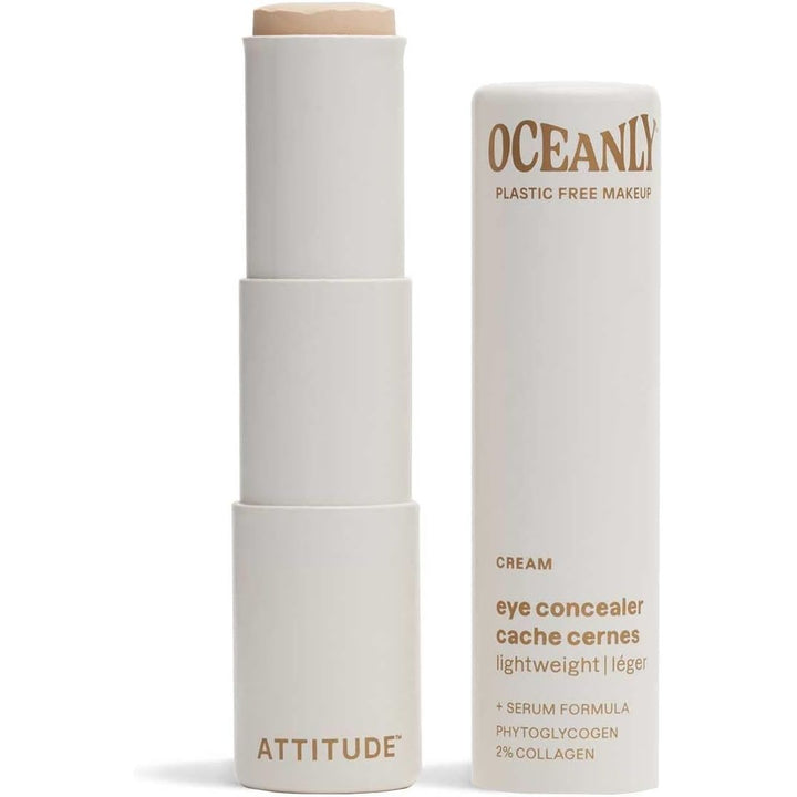 Attitude Oceanly Light Coverage Under Eye Concealer Stick, Titanium Dioxide-Free, Made in Canada, EWG Verified, Plastic-Free, Vegan Makeup, Cream, 5.7 grams