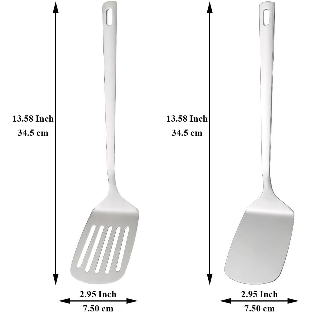 Stainless Steel Spatulas Set, Silver Slotted Turner, Solid Turner, Kitchen Spatulas for Nonstick Cookware, Dishwasher Safe, Easy to Clean