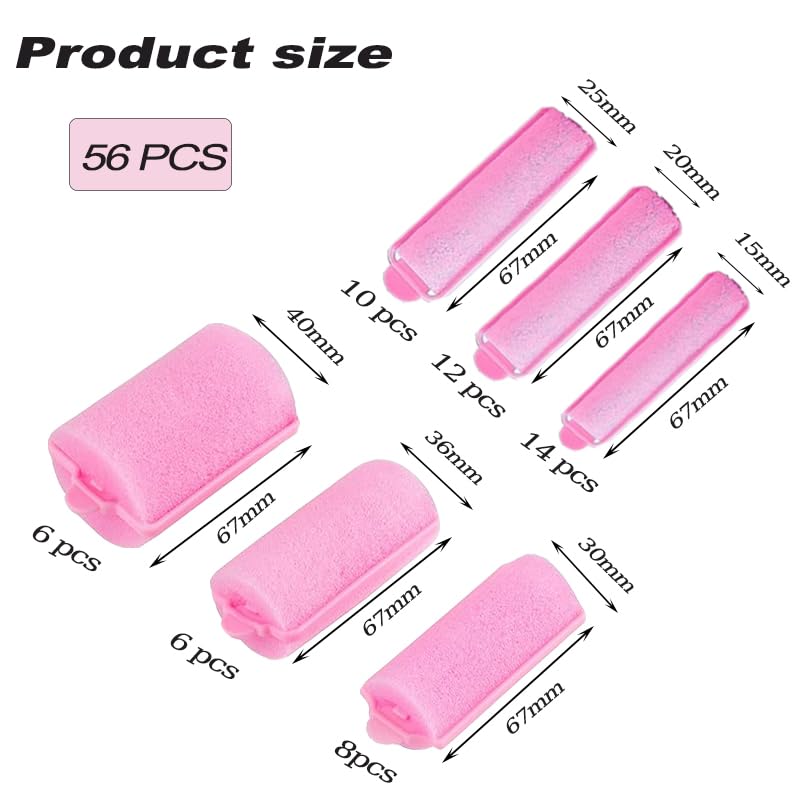 56-Piece Pink Foam Hair Roller Set, 6 Sizes - Just Closeouts Canada Inc.X004GCZ5RR