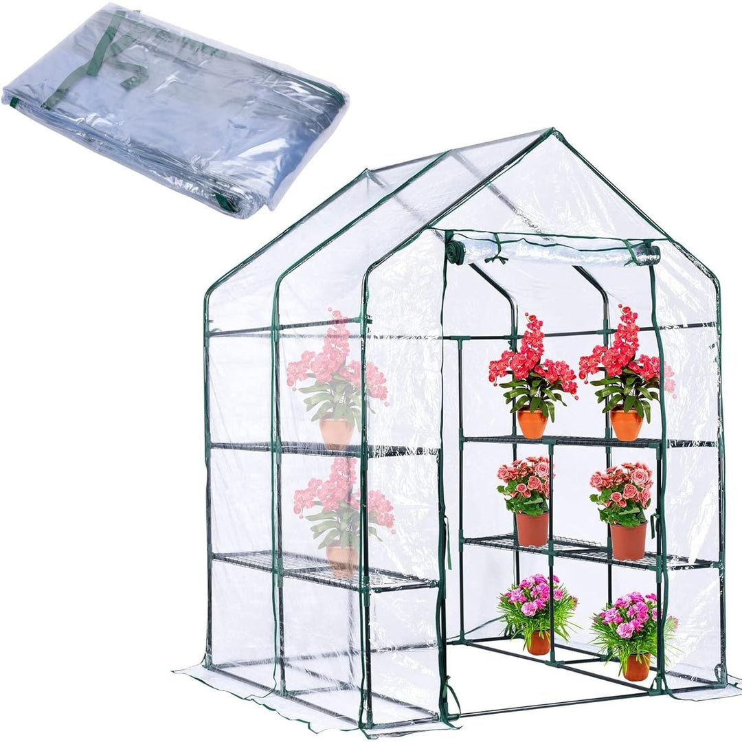 56 x 56 x 76 in Walk - in Greenhouse Replacement Cover with Roll - Up Zipper Door - PVC Greenhouse Cover for Outdoor Plant Gardening Plants Cold Frost Protection Wind Rain Proof (Frame Not Include) - Just Closeouts Canada Inc.