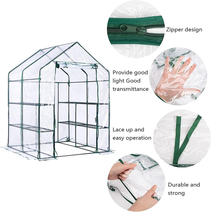 56 x 56 x 76 in Walk - in Greenhouse Replacement Cover with Roll - Up Zipper Door - PVC Greenhouse Cover for Outdoor Plant Gardening Plants Cold Frost Protection Wind Rain Proof (Frame Not Include) - Just Closeouts Canada Inc.