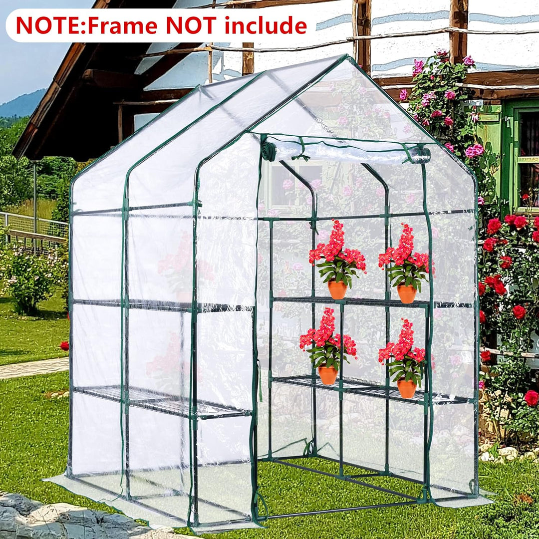 56 x 56 x 76 in Walk - in Greenhouse Replacement Cover with Roll - Up Zipper Door - PVC Greenhouse Cover for Outdoor Plant Gardening Plants Cold Frost Protection Wind Rain Proof (Frame Not Include) - Just Closeouts Canada Inc.