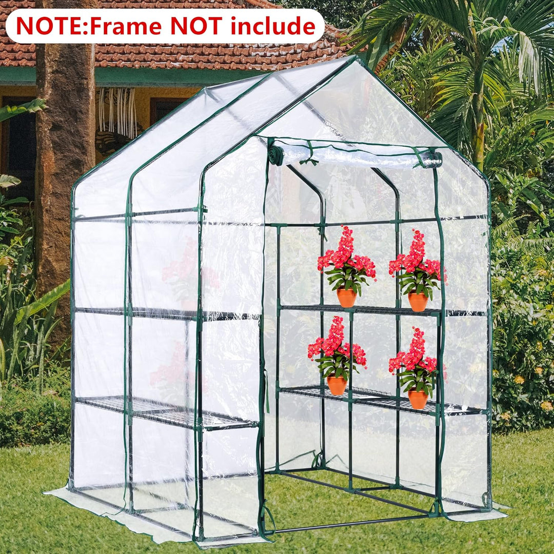 56 x 56 x 76 in Walk - in Greenhouse Replacement Cover with Roll - Up Zipper Door - PVC Greenhouse Cover for Outdoor Plant Gardening Plants Cold Frost Protection Wind Rain Proof (Frame Not Include) - Just Closeouts Canada Inc.