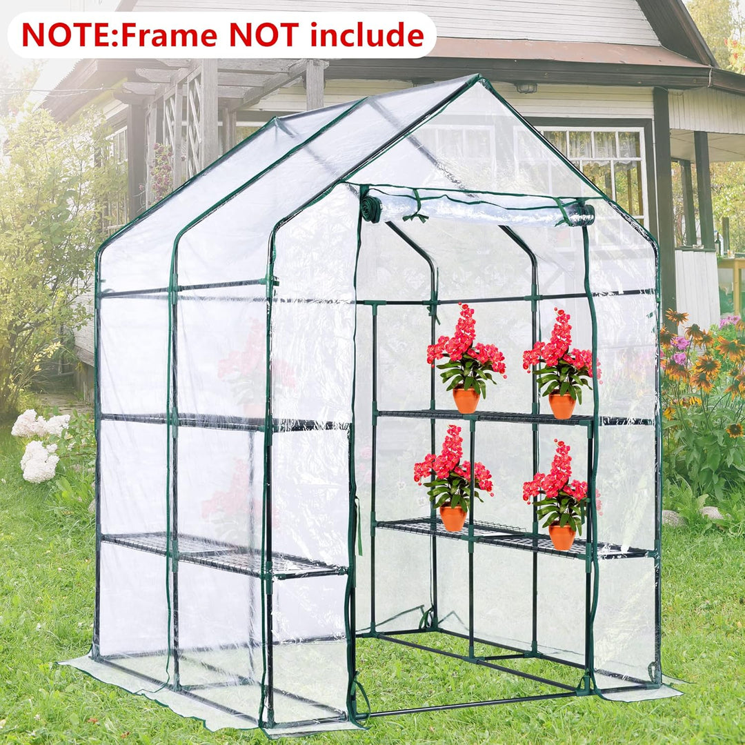 56 x 56 x 76 in Walk - in Greenhouse Replacement Cover with Roll - Up Zipper Door - PVC Greenhouse Cover for Outdoor Plant Gardening Plants Cold Frost Protection Wind Rain Proof (Frame Not Include) - Just Closeouts Canada Inc.