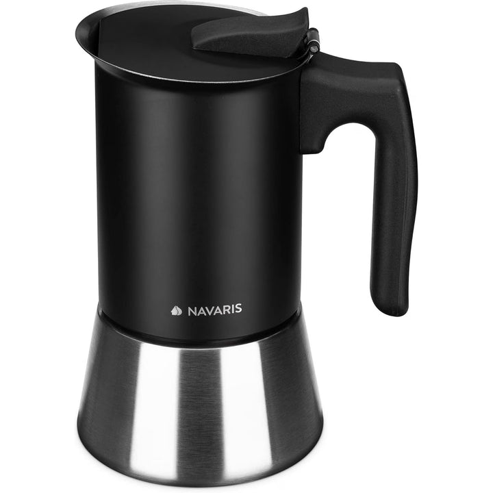 Navaris Moka Coffee Pot - Percolator Espresso Maker for Stovetops Induction Gas Electric Stove Hob - Stainless Steel Percolated Coffee Pot - 6.8 fl oz / 200ml, black