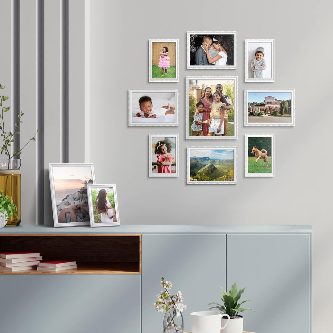 5x7 (13x18 cm) Picture Frames, Beautifully Detailed Molding, Contemporary Picture Frame Set, Wall Mount or Table Top, Inspirations Collection, (White, 6 Pack) - Just Closeouts Canada Inc.669002361108
