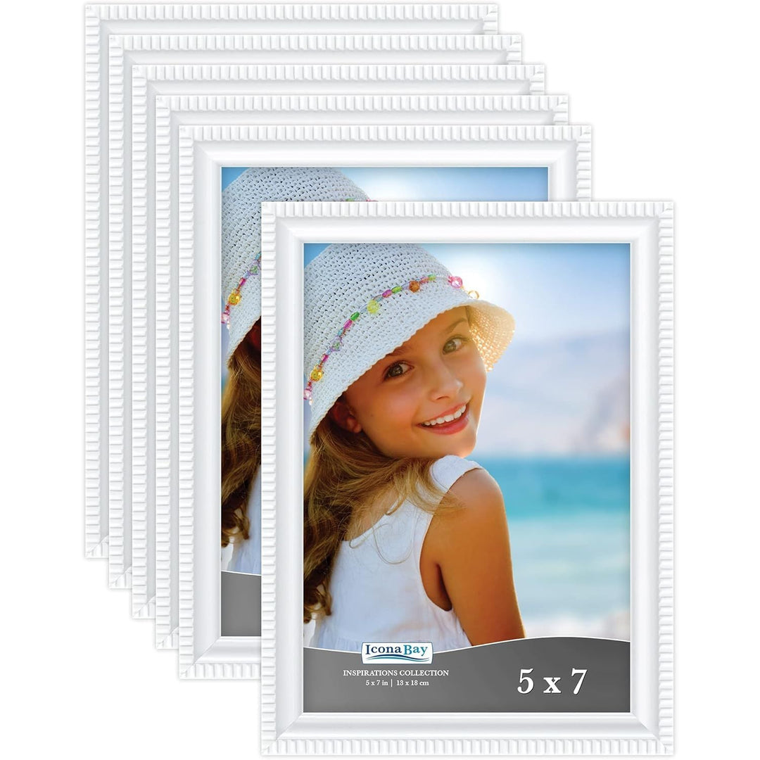 5x7 (13x18 cm) Picture Frames, Beautifully Detailed Molding, Contemporary Picture Frame Set, Wall Mount or Table Top, Inspirations Collection, (White, 6 Pack) - Just Closeouts Canada Inc.669002361108