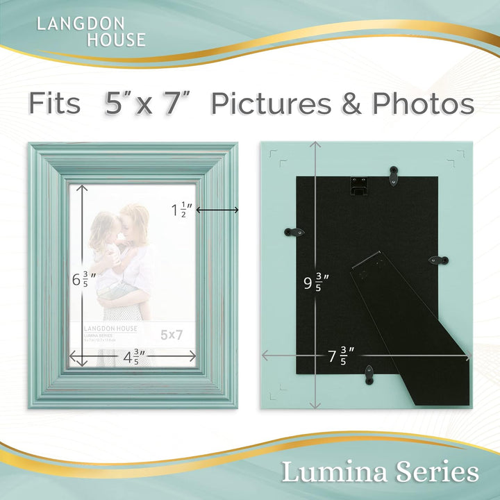 5x7 (13x18 cm) Real Wood Picture Frames , French Country Style Wooden Photo Frame 5 x 7, Lumina Collection, (Eggshell Blue - Gold Accents, 2 Pack) - Just Closeouts Canada Inc.669002360552