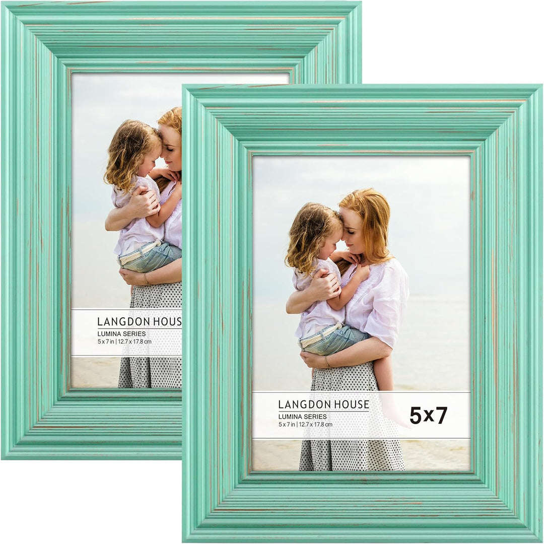 5x7 (13x18 cm) Real Wood Picture Frames , French Country Style Wooden Photo Frame 5 x 7, Lumina Collection, (Eggshell Blue - Gold Accents, 2 Pack) - Just Closeouts Canada Inc.669002360552