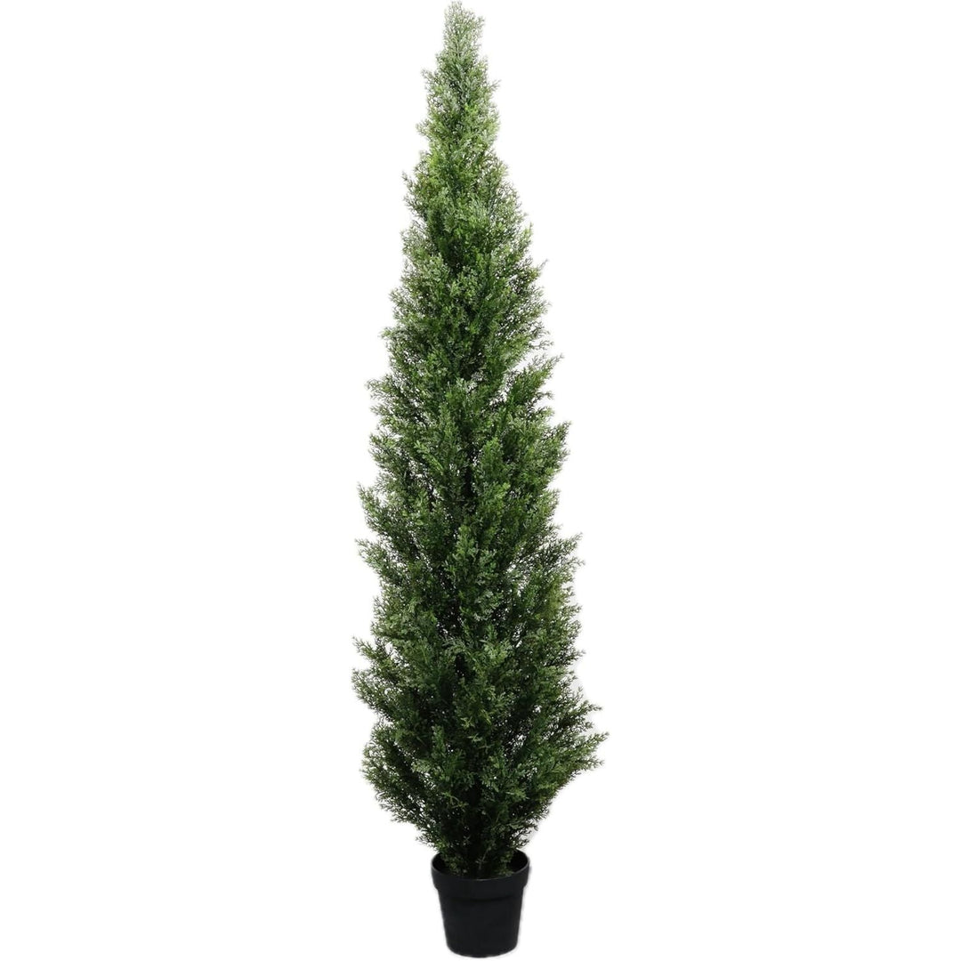 6 Feet Pre - Potted Evergreen Outdoor Artificial Cedar Tree Privacy Screen for Front Porch Decor, Outdoor Entryway Decor Fake Tree, Tall Faux Tree with UV Resistant Coating (1 Pack) - Just Closeouts Canada Inc.