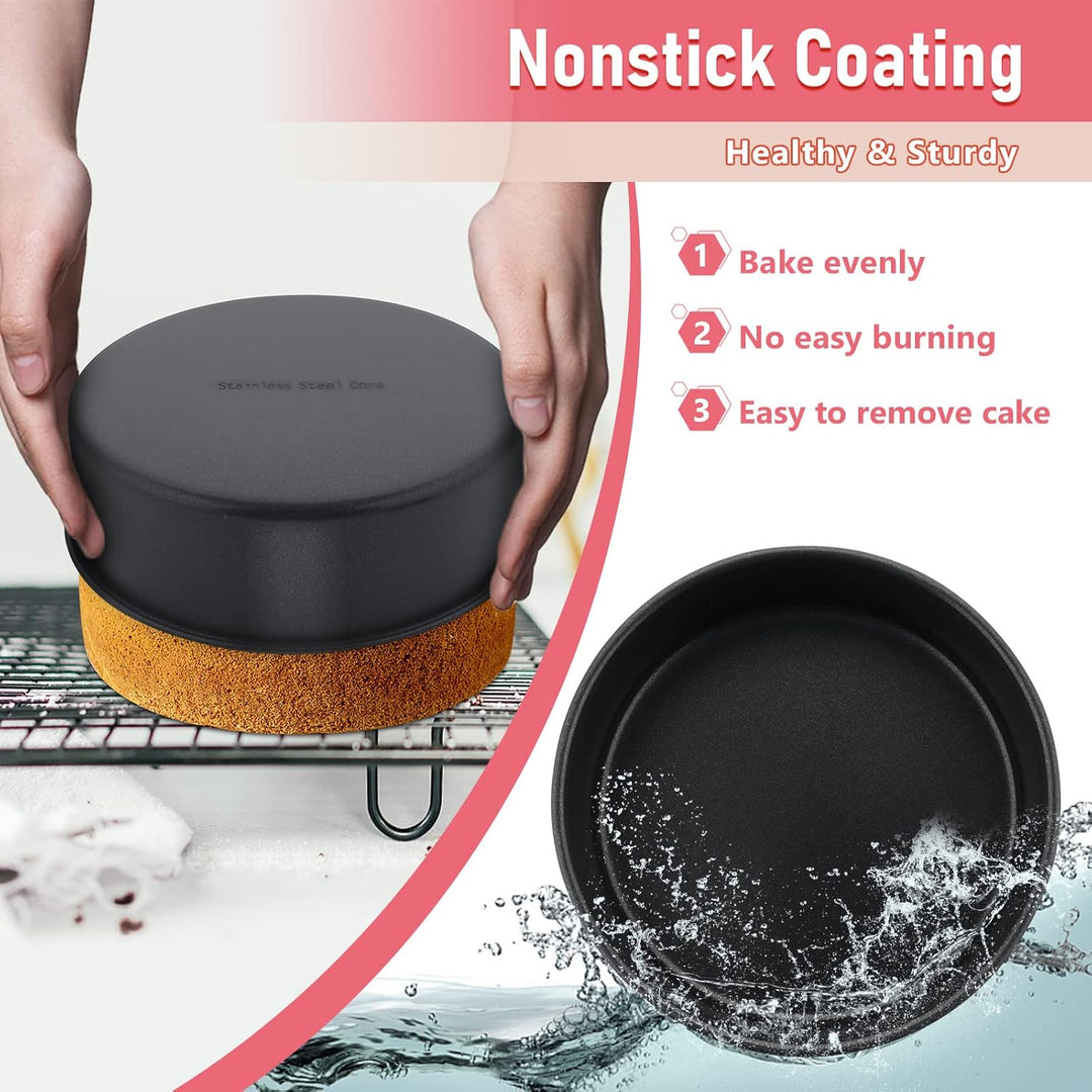 6 Inch Cake Pan Set of 3, E - far Nonstick Stainless Steel Small Round Cake Pans Tin for Baking Layer Cakes, Stainless Steel Core & Non - Toxic Coating, Straight Side & 2 Inch Deep - Just Closeouts Canada Inc.