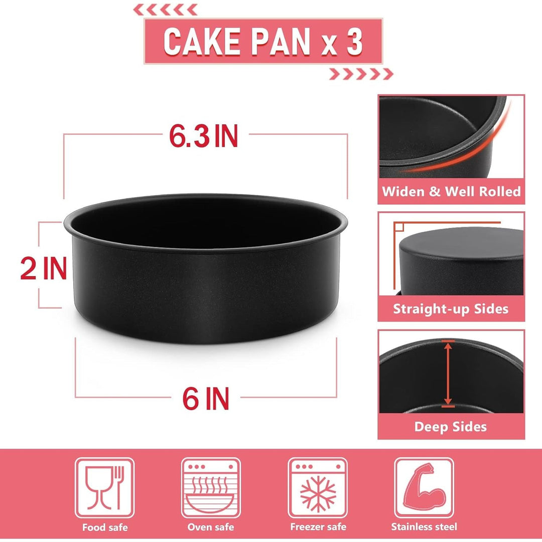 6 Inch Cake Pan Set of 3, E - far Nonstick Stainless Steel Small Round Cake Pans Tin for Baking Layer Cakes, Stainless Steel Core & Non - Toxic Coating, Straight Side & 2 Inch Deep - Just Closeouts Canada Inc.