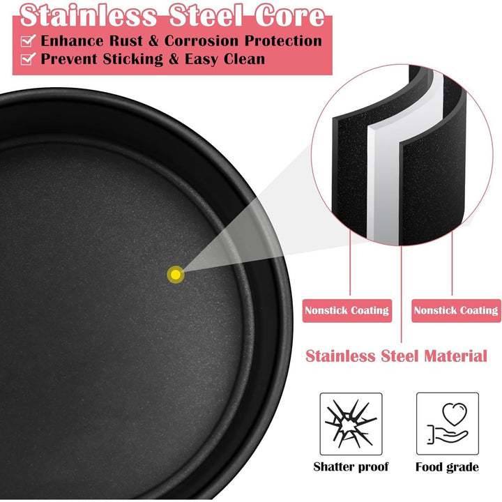 6 Inch Cake Pan Set of 3, E - far Nonstick Stainless Steel Small Round Cake Pans Tin for Baking Layer Cakes, Stainless Steel Core & Non - Toxic Coating, Straight Side & 2 Inch Deep - Just Closeouts Canada Inc.