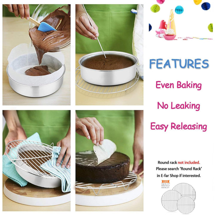 6 Inch Cake Pan Set of 3, Stainless Steel Round Smash Cake Baking Pans, Non - Toxic & Healthy, Mirror Finish & Dishwasher Safe - Just Closeouts Canada Inc.