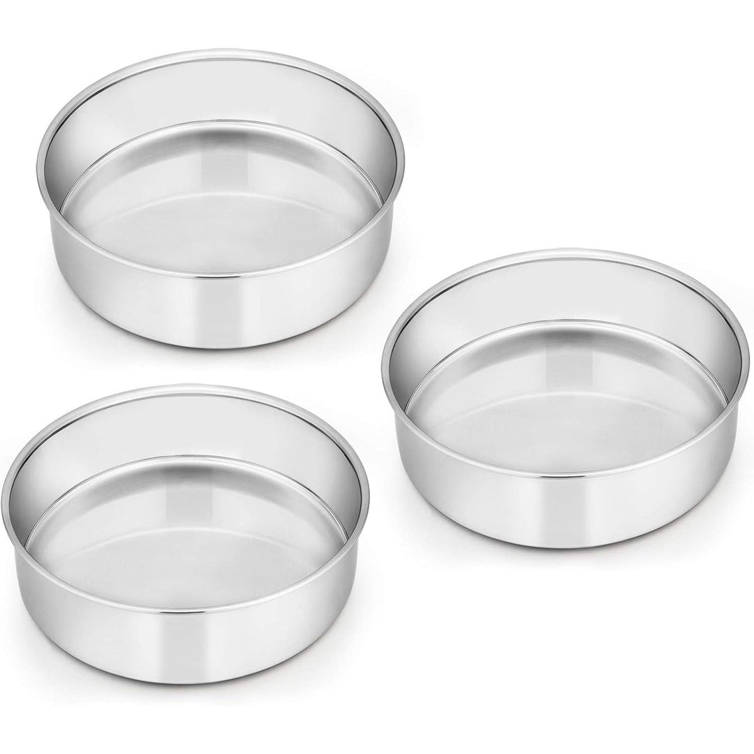 6 Inch Cake Pan Set of 3, Stainless Steel Round Smash Cake Baking Pans, Non - Toxic & Healthy, Mirror Finish & Dishwasher Safe - Just Closeouts Canada Inc.