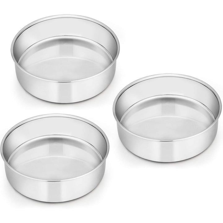 6 Inch Cake Pan Set of 3, Stainless Steel Round Smash Cake Baking Pans, Non - Toxic & Healthy, Mirror Finish & Dishwasher Safe - Just Closeouts Canada Inc.
