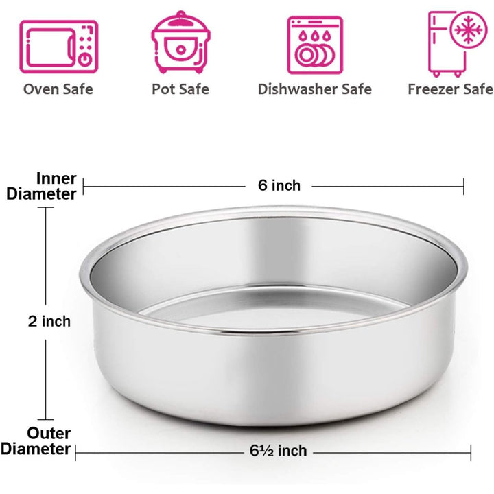 6 Inch Cake Pan Set of 4, Stainless Steel Round Smash Cake Baking Pans, Non - Toxic & Healthy, Mirror Finish & Dishwasher Safe - Just Closeouts Canada Inc.