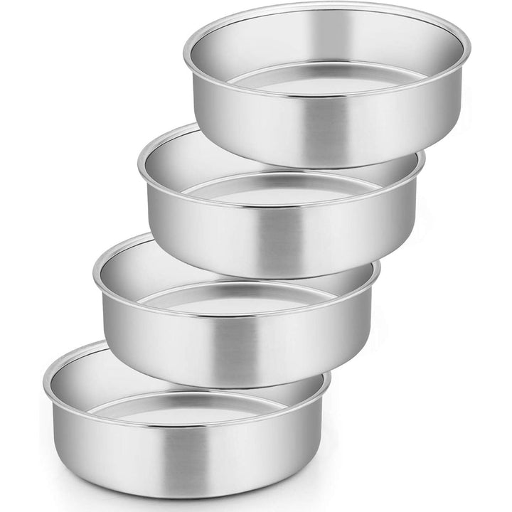 6 Inch Cake Pan Set of 4, Stainless Steel Round Smash Cake Baking Pans, Non - Toxic & Healthy, Mirror Finish & Dishwasher Safe - Just Closeouts Canada Inc.