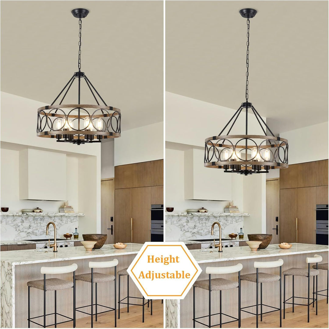 6-Light Farmhouse Chandelier for Dining Room 21in Rustic Chandeliers Imitation Wood Grain Pendant Light Fixture Modern Industrial Chandelier for Kitchen Island Entryway Foyer Bedroom Hallway，E26 - Just Closeouts Canada Inc.X004B3OWBB