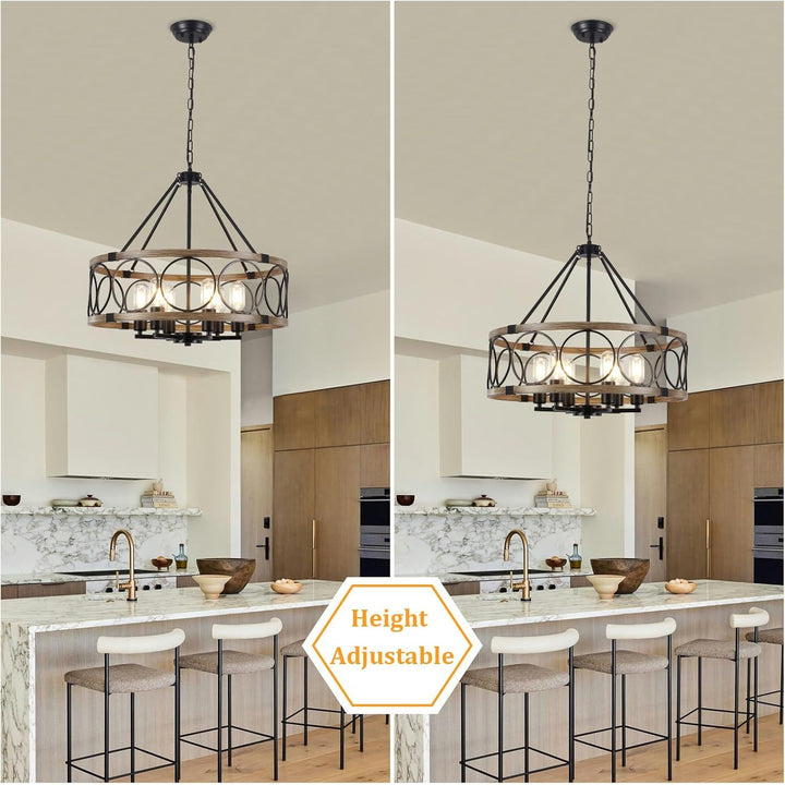 6-Light Farmhouse Chandelier for Dining Room 21in Rustic Chandeliers Imitation Wood Grain Pendant Light Fixture Modern Industrial Chandelier for Kitchen Island Entryway Foyer Bedroom Hallway，E26 - Just Closeouts Canada Inc.X004B3OWBB