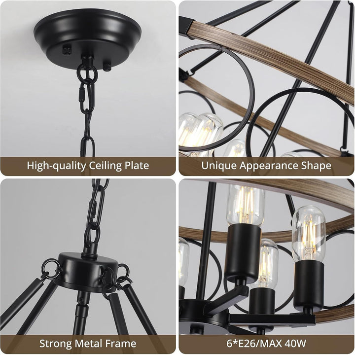 6-Light Farmhouse Chandelier for Dining Room 21in Rustic Chandeliers Imitation Wood Grain Pendant Light Fixture Modern Industrial Chandelier for Kitchen Island Entryway Foyer Bedroom Hallway，E26 - Just Closeouts Canada Inc.X004B3OWBB