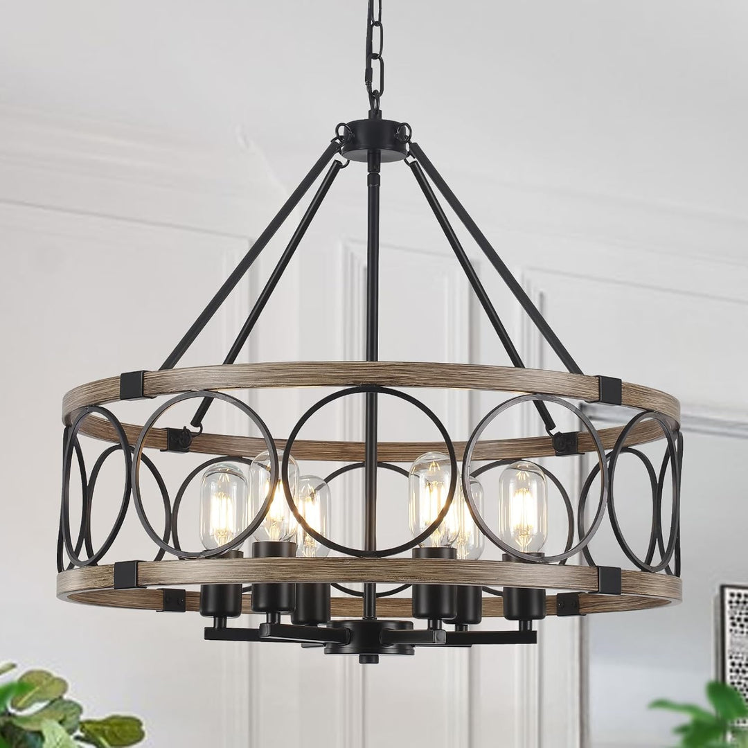 6-Light Farmhouse Chandelier for Dining Room 21in Rustic Chandeliers Imitation Wood Grain Pendant Light Fixture Modern Industrial Chandelier for Kitchen Island Entryway Foyer Bedroom Hallway，E26 - Just Closeouts Canada Inc.X004B3OWBB