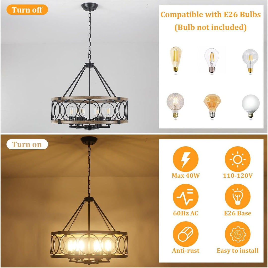 6-Light Farmhouse Chandelier for Dining Room 21in Rustic Chandeliers Imitation Wood Grain Pendant Light Fixture Modern Industrial Chandelier for Kitchen Island Entryway Foyer Bedroom Hallway，E26 - Just Closeouts Canada Inc.X004B3OWBB