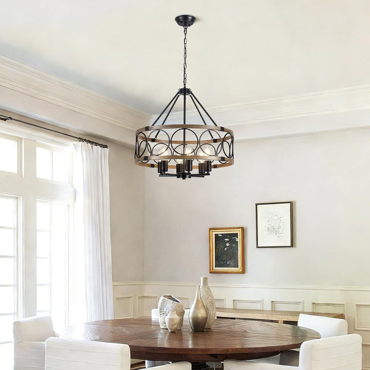6-Light Farmhouse Chandelier for Dining Room 21in Rustic Chandeliers Imitation Wood Grain Pendant Light Fixture Modern Industrial Chandelier for Kitchen Island Entryway Foyer Bedroom Hallway，E26 - Just Closeouts Canada Inc.X004B3OWBB