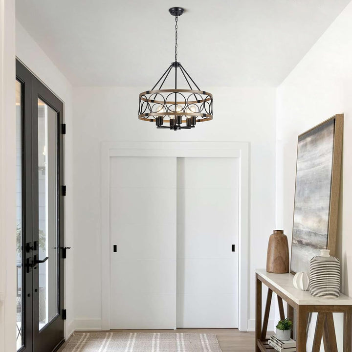 6-Light Farmhouse Chandelier for Dining Room 21in Rustic Chandeliers Imitation Wood Grain Pendant Light Fixture Modern Industrial Chandelier for Kitchen Island Entryway Foyer Bedroom Hallway，E26 - Just Closeouts Canada Inc.X004B3OWBB