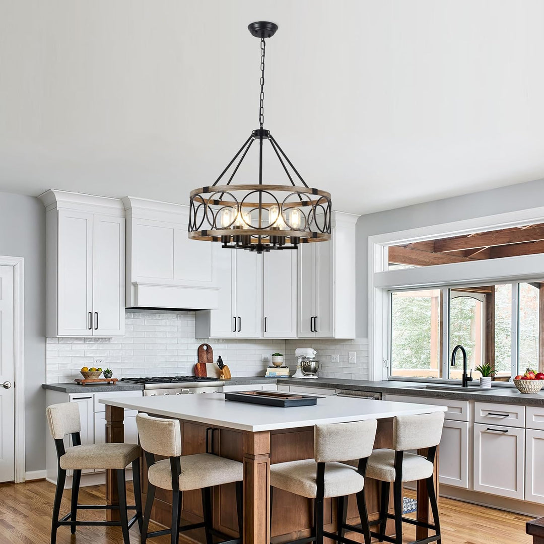 6-Light Farmhouse Chandelier for Dining Room 21in Rustic Chandeliers Imitation Wood Grain Pendant Light Fixture Modern Industrial Chandelier for Kitchen Island Entryway Foyer Bedroom Hallway，E26 - Just Closeouts Canada Inc.X004B3OWBB