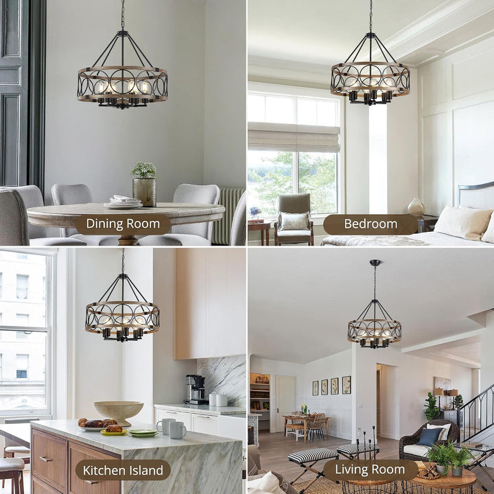6-Light Farmhouse Chandelier for Dining Room 21in Rustic Chandeliers Imitation Wood Grain Pendant Light Fixture Modern Industrial Chandelier for Kitchen Island Entryway Foyer Bedroom Hallway，E26 - Just Closeouts Canada Inc.X004B3OWBB
