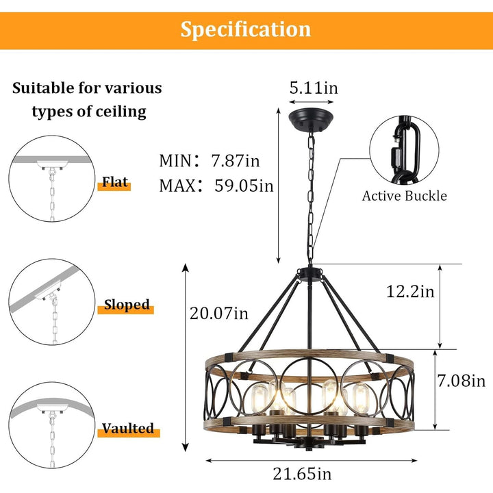 6-Light Farmhouse Chandelier for Dining Room 21in Rustic Chandeliers Imitation Wood Grain Pendant Light Fixture Modern Industrial Chandelier for Kitchen Island Entryway Foyer Bedroom Hallway，E26 - Just Closeouts Canada Inc.X004B3OWBB