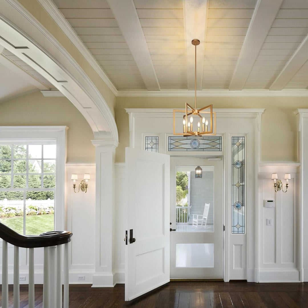 6 - Light Gold Pendant Light, Modern Farmhouse Dining Room Light Fixtures Over Table, Industrial Metal Geometric Kitchen Chandelier for Entryway Hallway Foyer Bedroom - Just Closeouts Canada Inc.